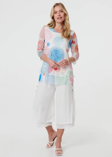 Izabel London White Printed Semi Sheer Layered Relaxed Tunic