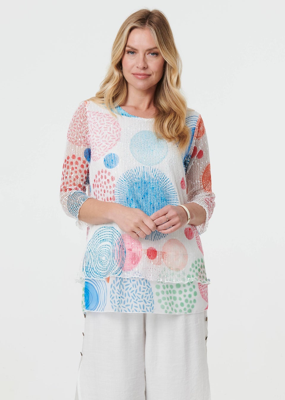 Izabel London White Printed Semi Sheer Layered Relaxed Tunic