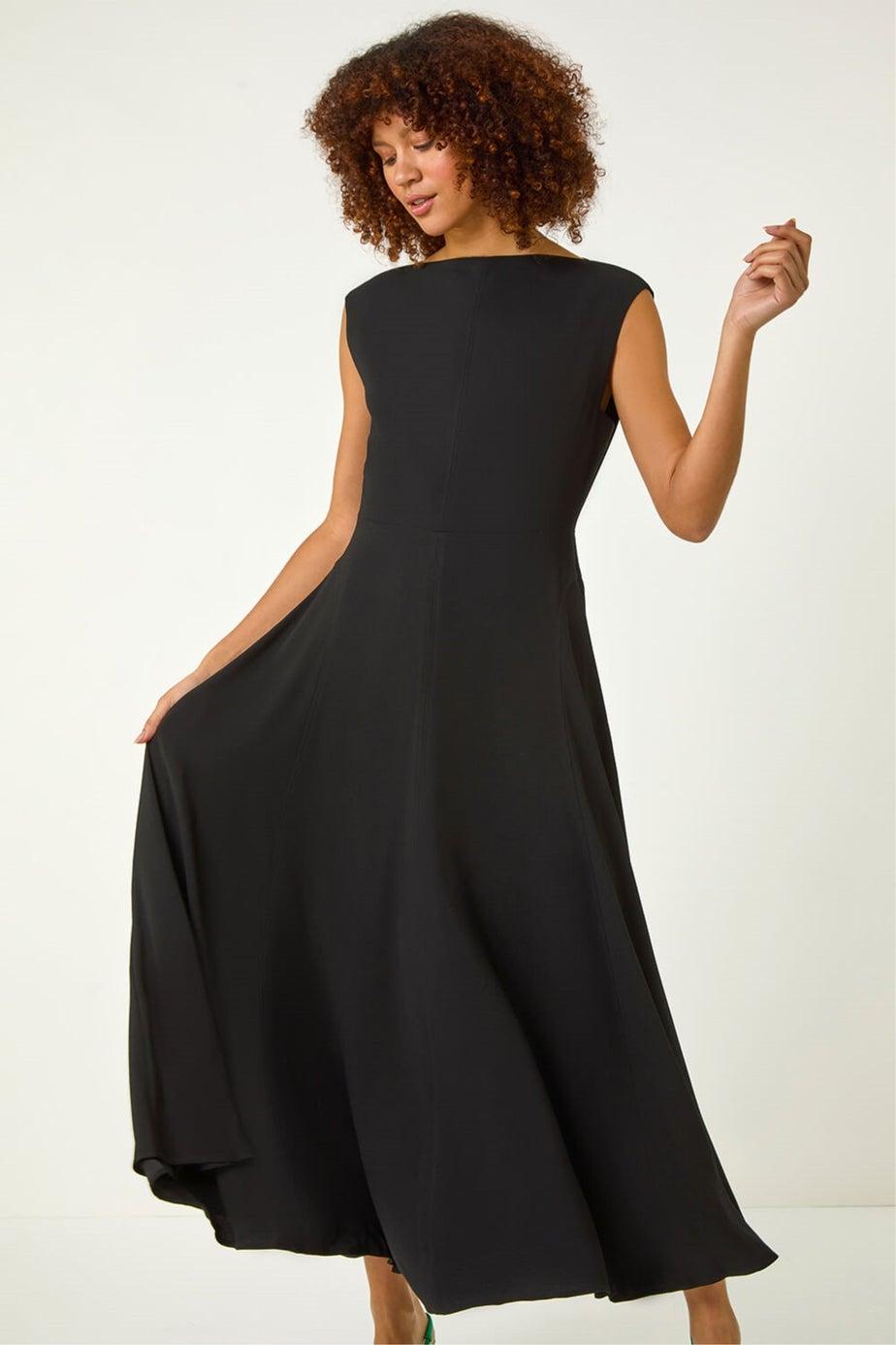 Roman Black Fit & Flare Maxi Dress