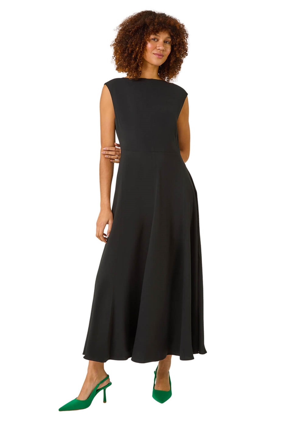 Roman Black Fit & Flare Maxi Dress