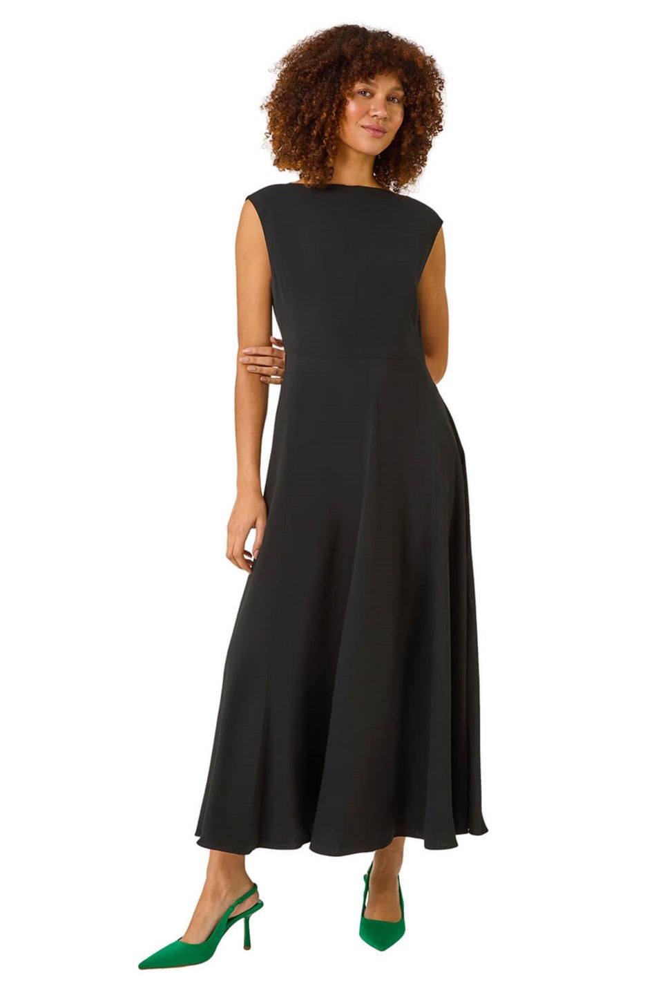 Roman Black Fit & Flare Maxi Dress