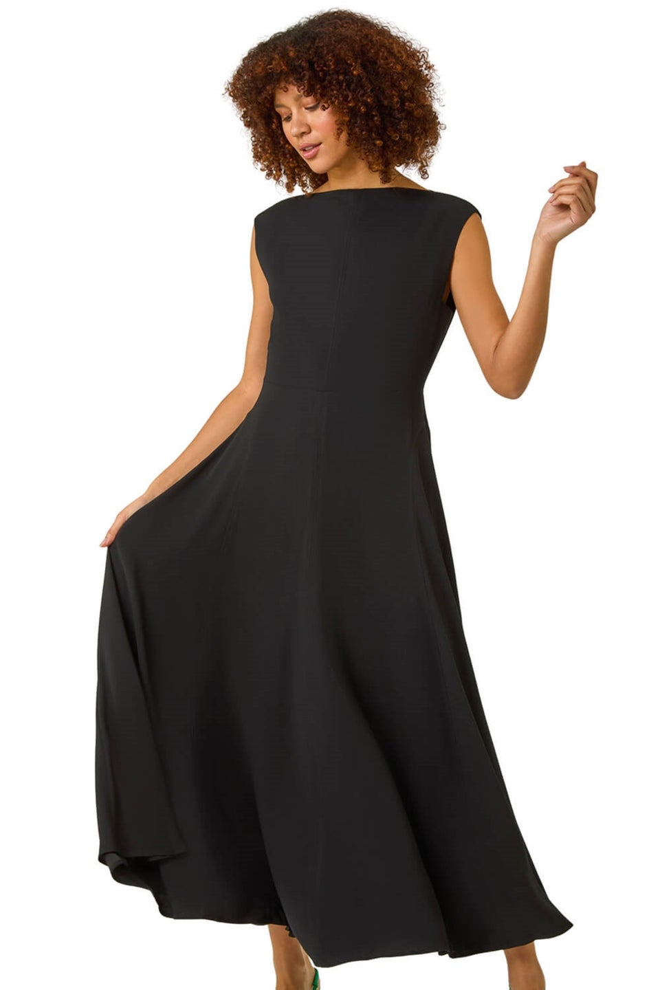 Roman Black Fit & Flare Maxi Dress