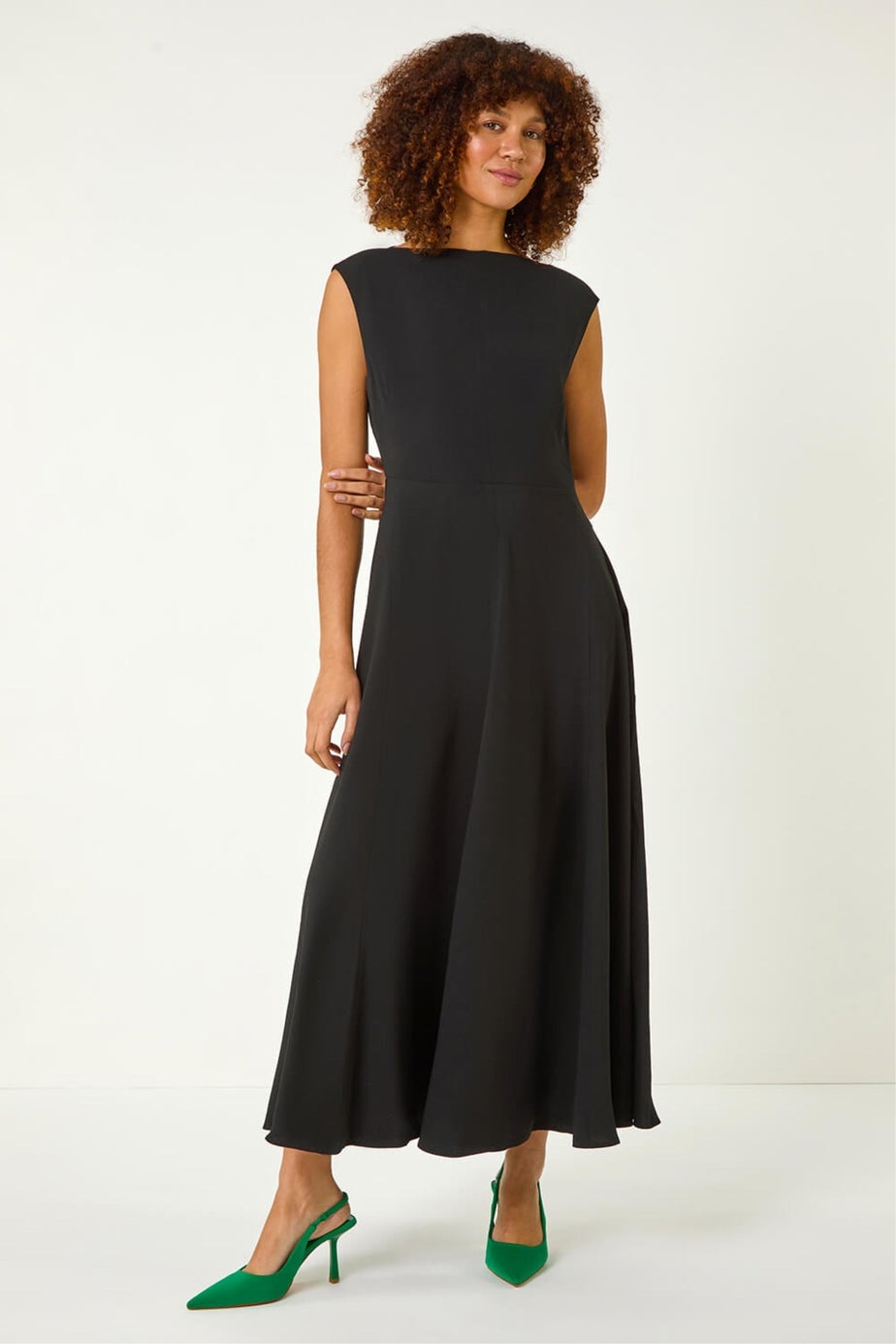 Roman Black Fit & Flare Maxi Dress