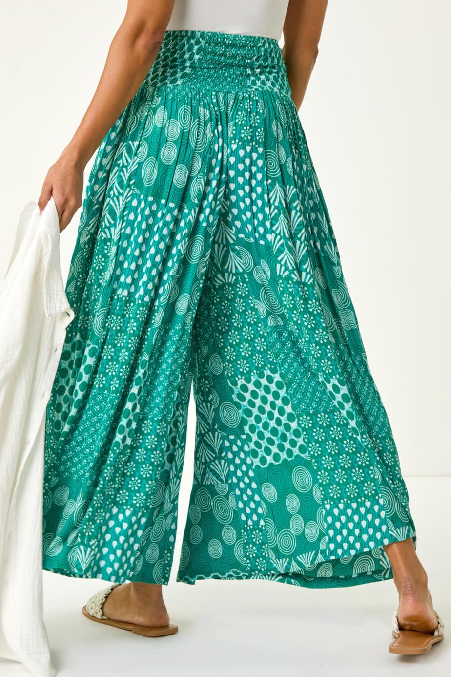 Roman Jade Swirl Print Palazzo Wide Leg Trouser