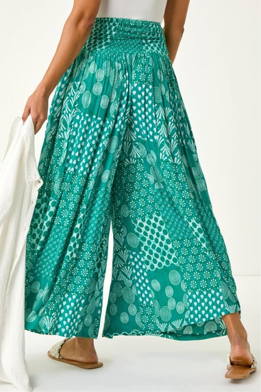 Roman Jade Swirl Print Palazzo Wide Leg Trouser