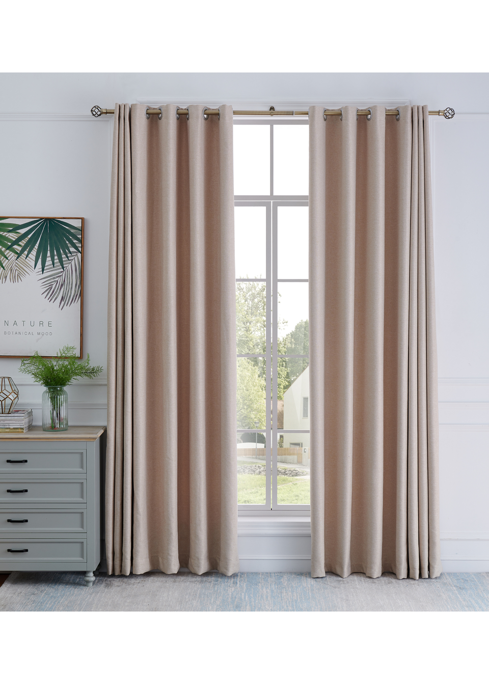 Little Black Book Antique Brass Extendable Caged Ball Curtain Pole