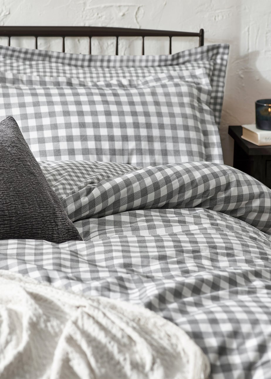 Yard Barton Gingham Check Grey Duvet Cover Set