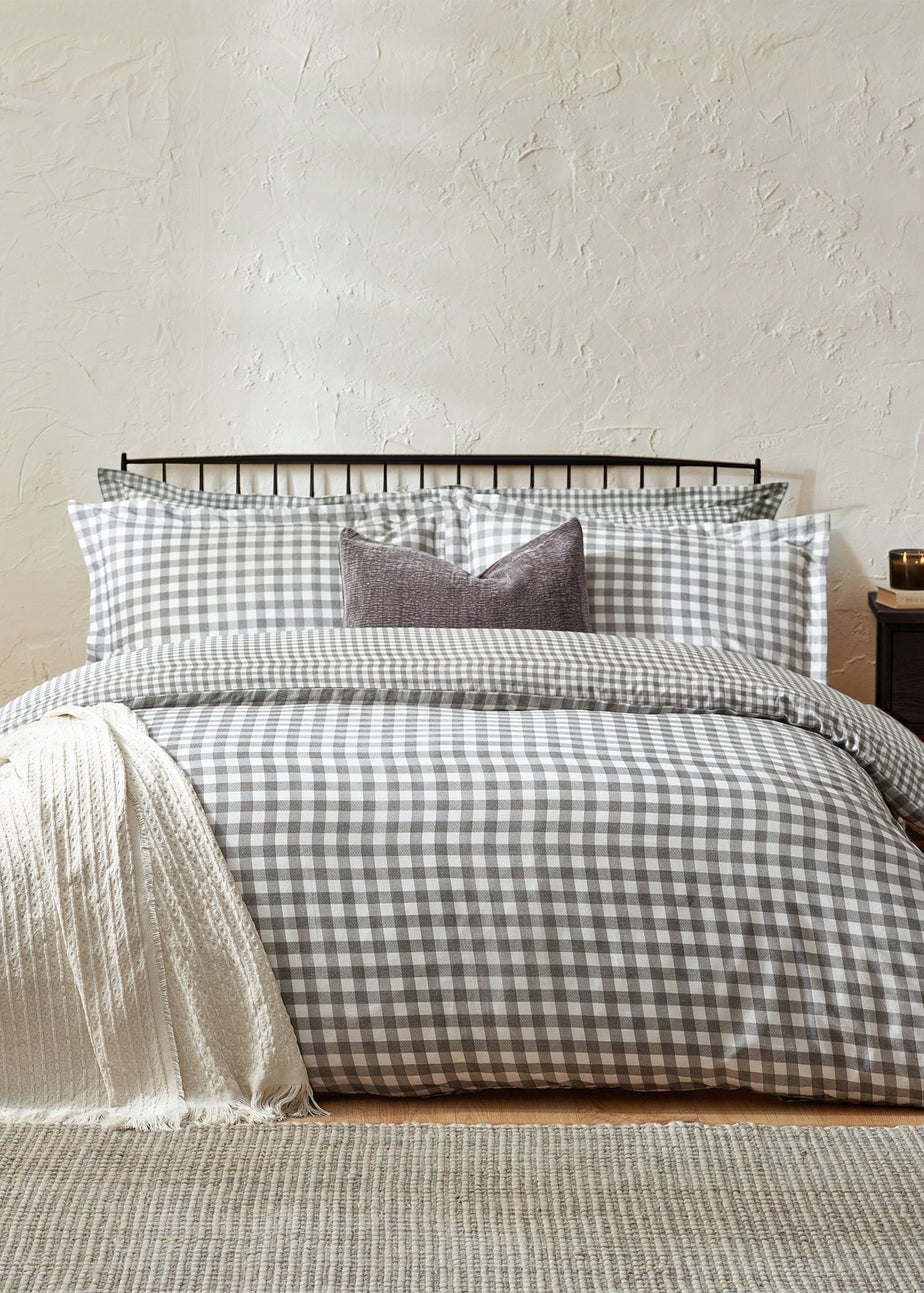 Yard Barton Gingham Check Grey Duvet Cover Set