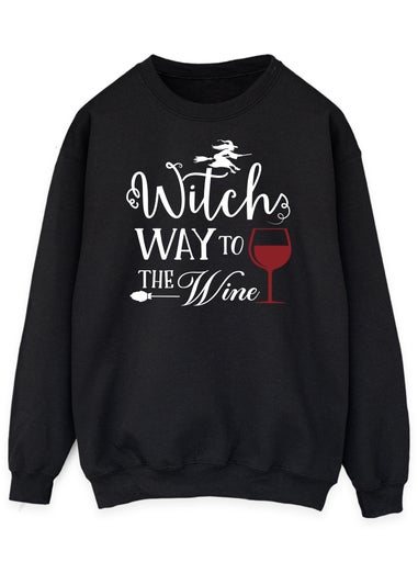 Brands In Halloween Witch Way To Wine Women's Black Graphic Sweatshirt