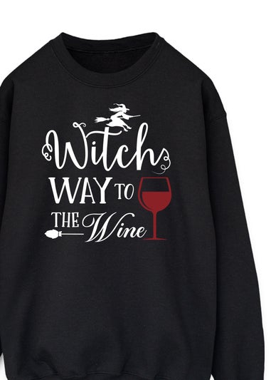Brands In Halloween Witch Way To Wine Women's Black Graphic Sweatshirt