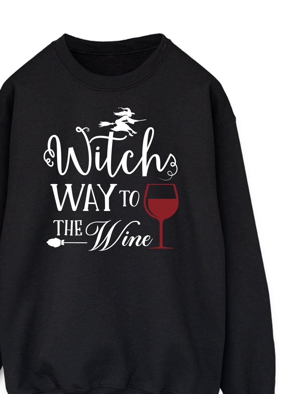 Brands In Halloween Witch Way To Wine Women's Black Graphic Sweatshirt