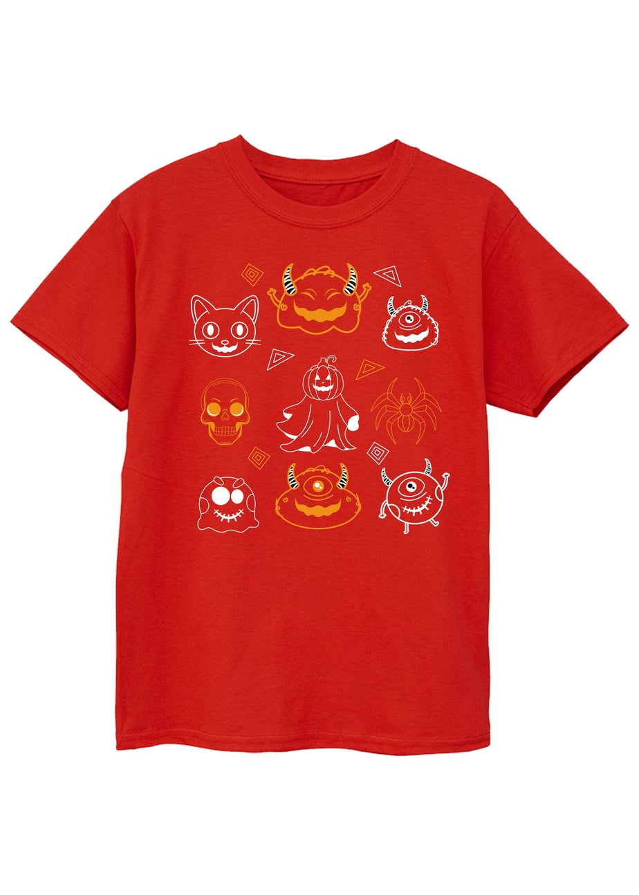 Brands In Halloween Monsters Doodles Boys Red Graphic T-Shirt (3-13 Years)