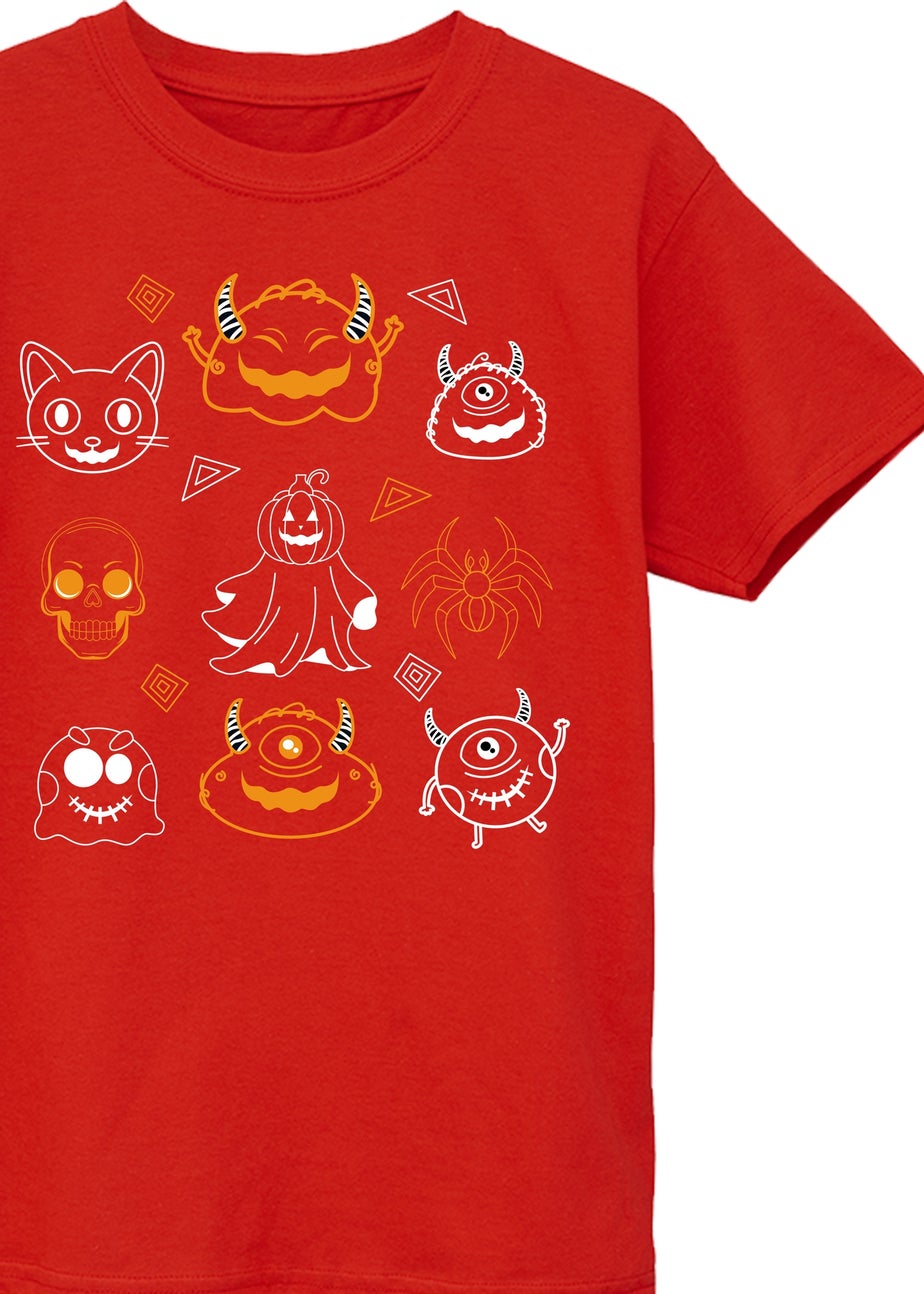 Brands In Halloween Monsters Doodles Boys Red Graphic T-Shirt (3-13 Years)