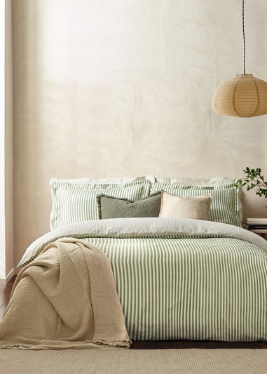 Yard Hebden Melange Stripe Cotton Forest Duvet Cover Set