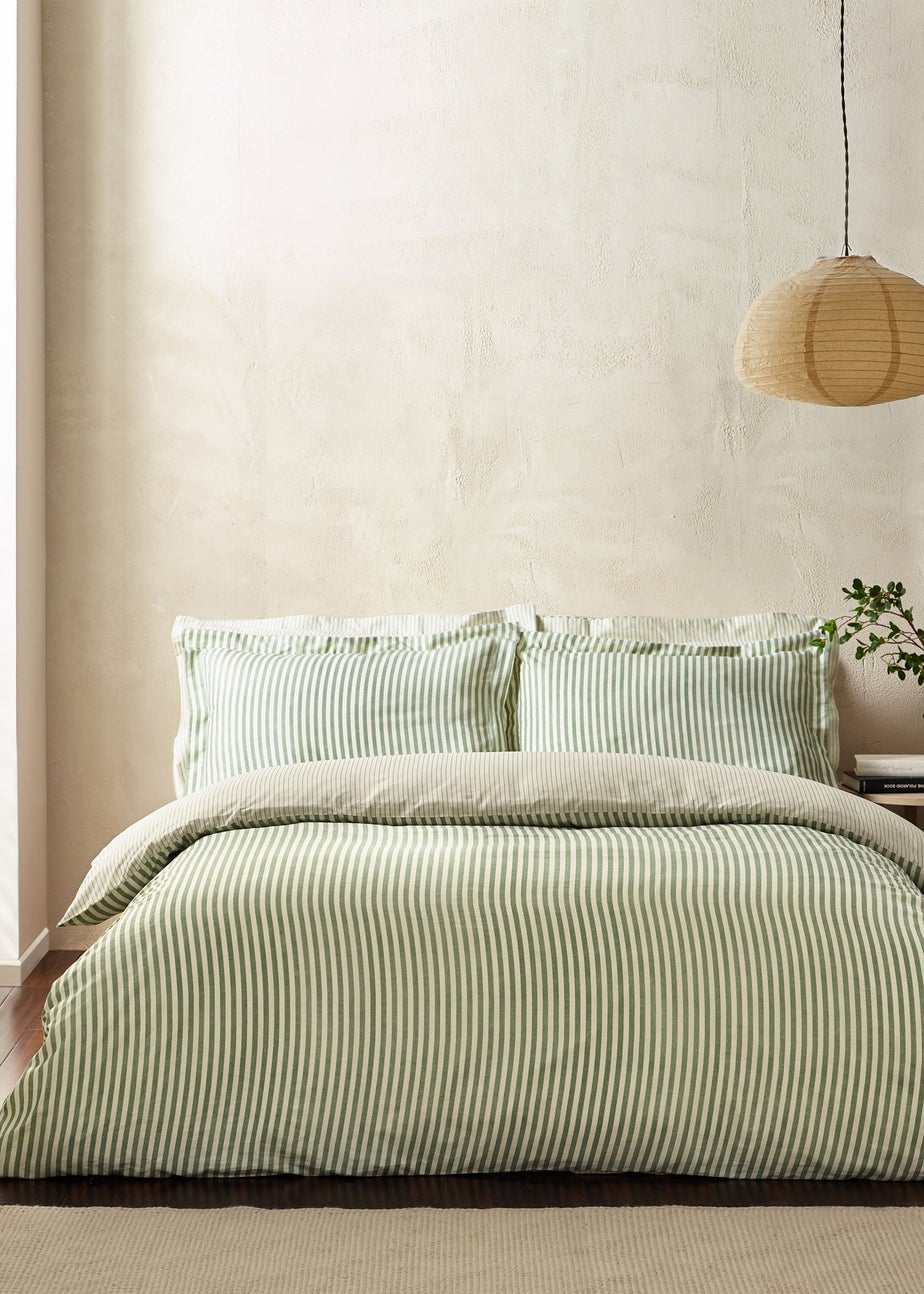 Yard Hebden Melange Stripe Cotton Forest Duvet Cover Set