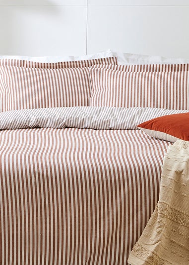 Yard Hebden Melange Stripe Cotton Pecan Duvet Cover Set