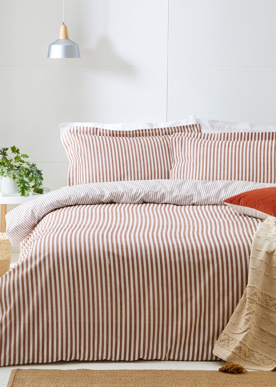 Yard Hebden Melange Stripe Cotton Pecan Duvet Cover Set