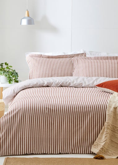 Yard Hebden Melange Stripe Cotton Pecan Duvet Cover Set