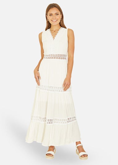 Yumi White Lace Trim Cotton Midi Sun Dress