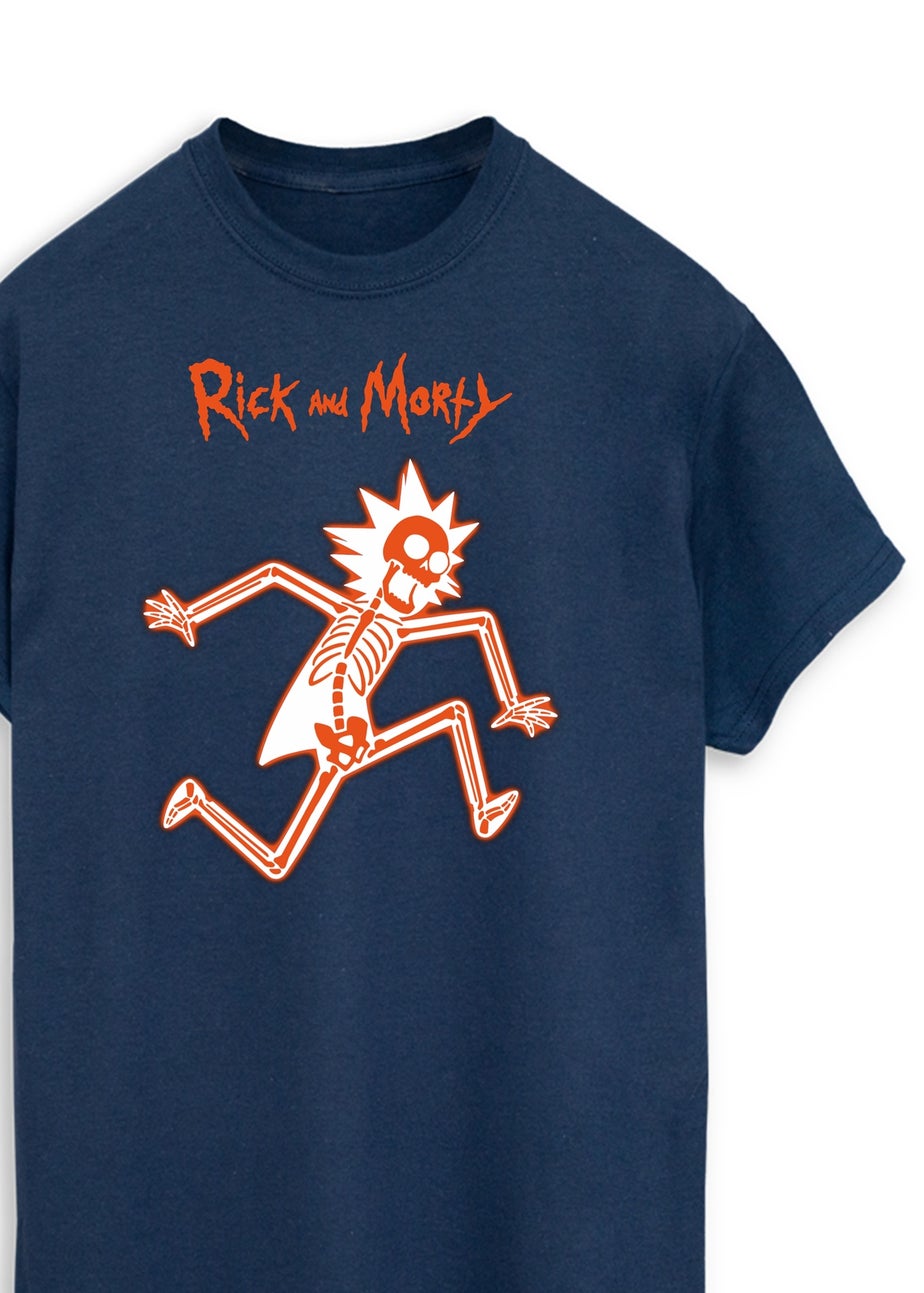 Rick & Morty Glowing Skeleton Men's Navy Graphic T-Shirt