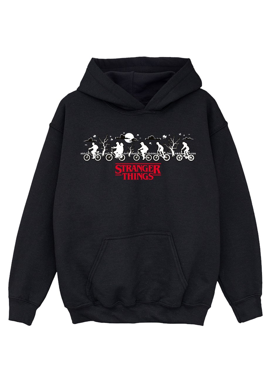 Stranger Things Bikes Girls Black Graphic Hoodie (7-13 Years)
