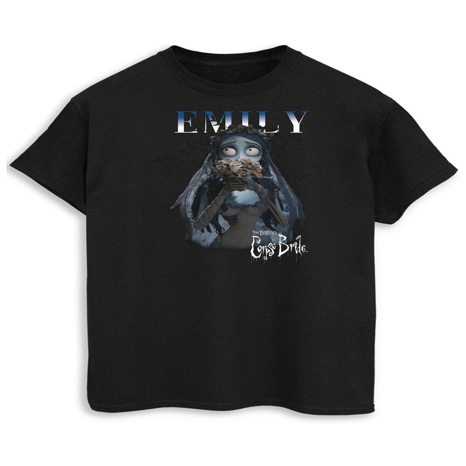 Corpse Bride Emily Homage Boyfriend Fit Women's Black Graphic Boyfriend Fit T-Shirt
