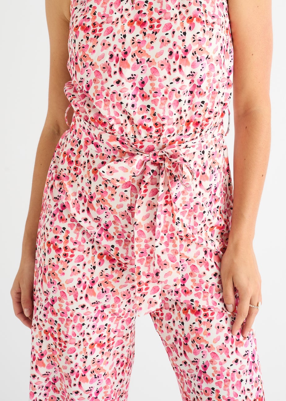 Gini London Pink Halter Neck Keyhole Wide Leg Jumpsuit