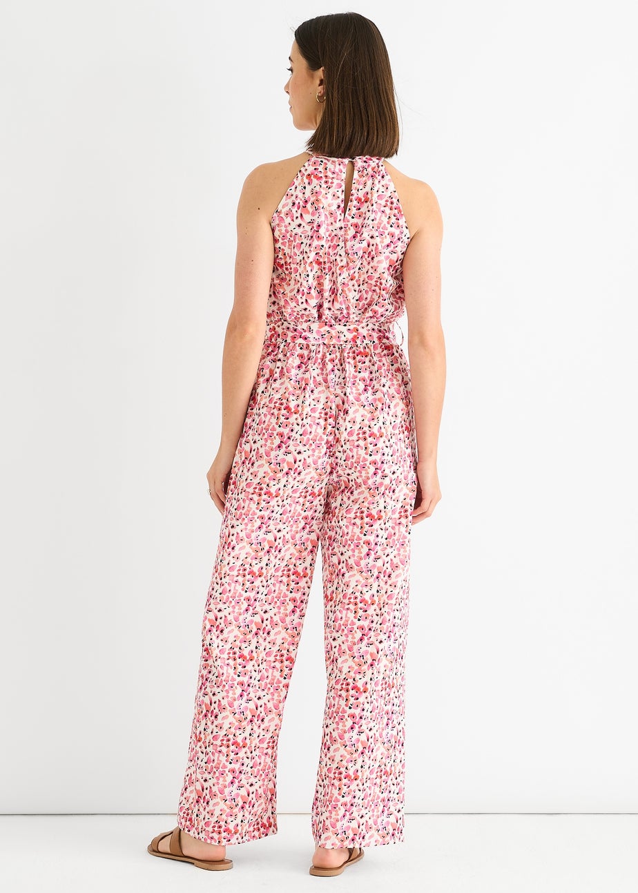 Gini London Pink Halter Neck Keyhole Wide Leg Jumpsuit