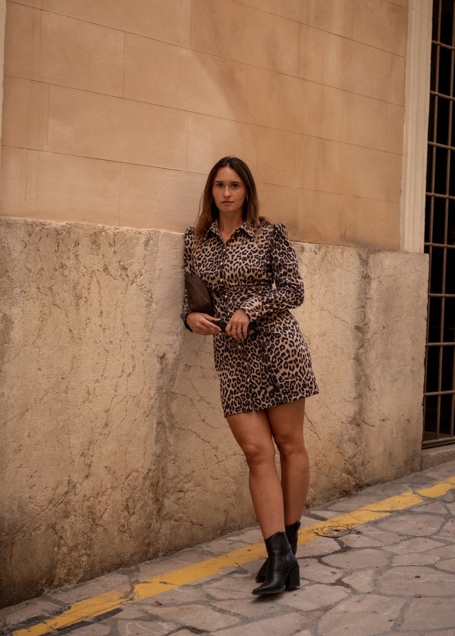 Gini London Brown Animal Print Military Mini Dress