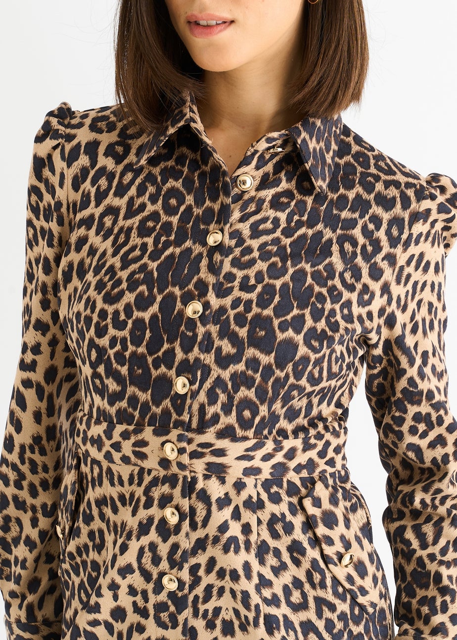 Gini London Brown Animal Print Military Mini Dress