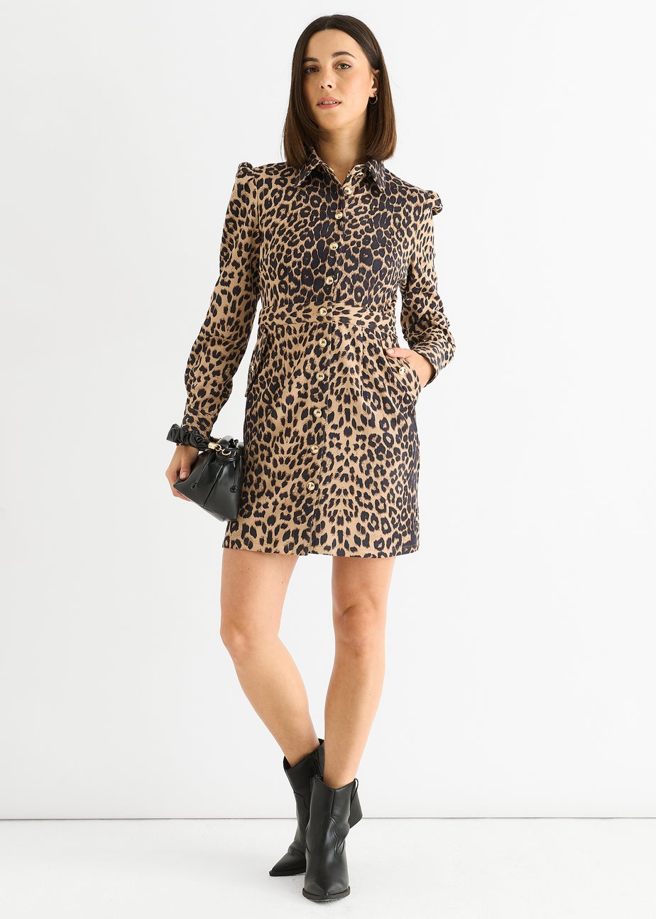 Gini London Brown Animal Print Military Mini Dress