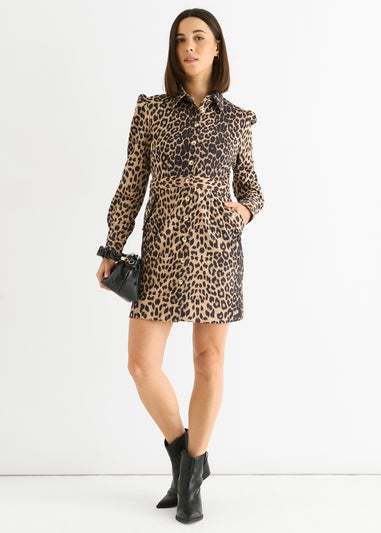 Gini London Brown Animal Print Military Mini Dress