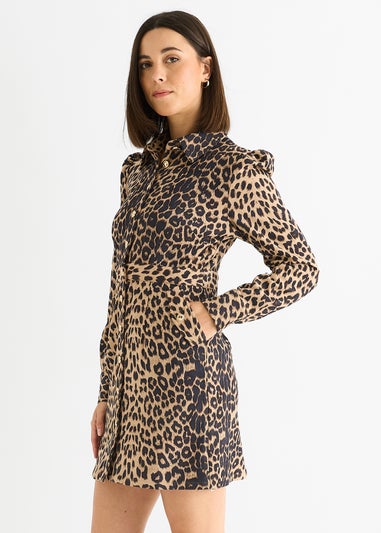 Gini London Brown Animal Print Military Mini Dress