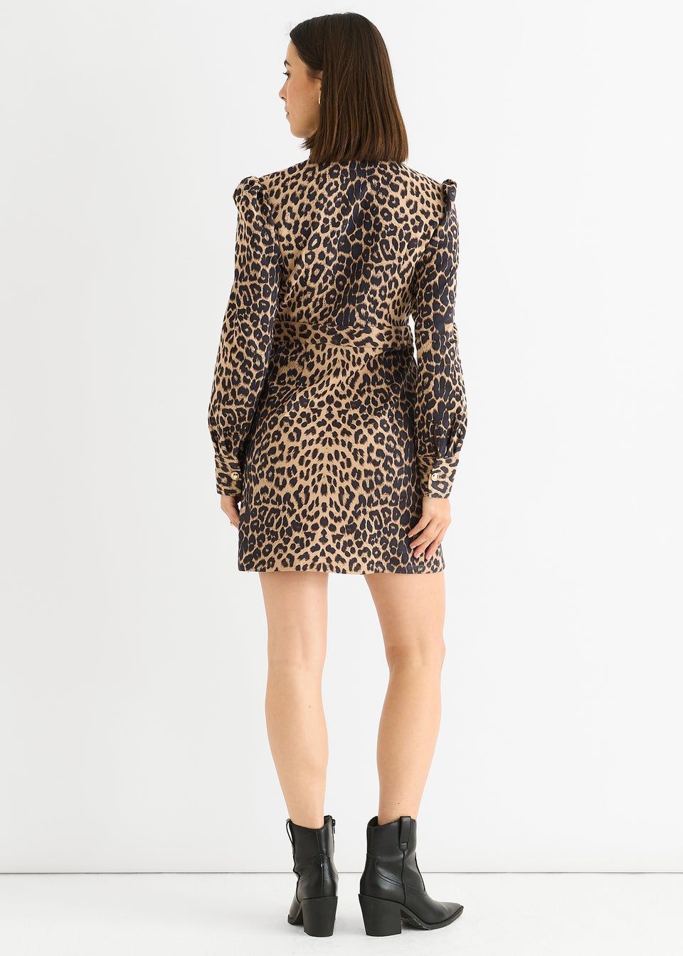 Gini London Brown Animal Print Military Mini Dress