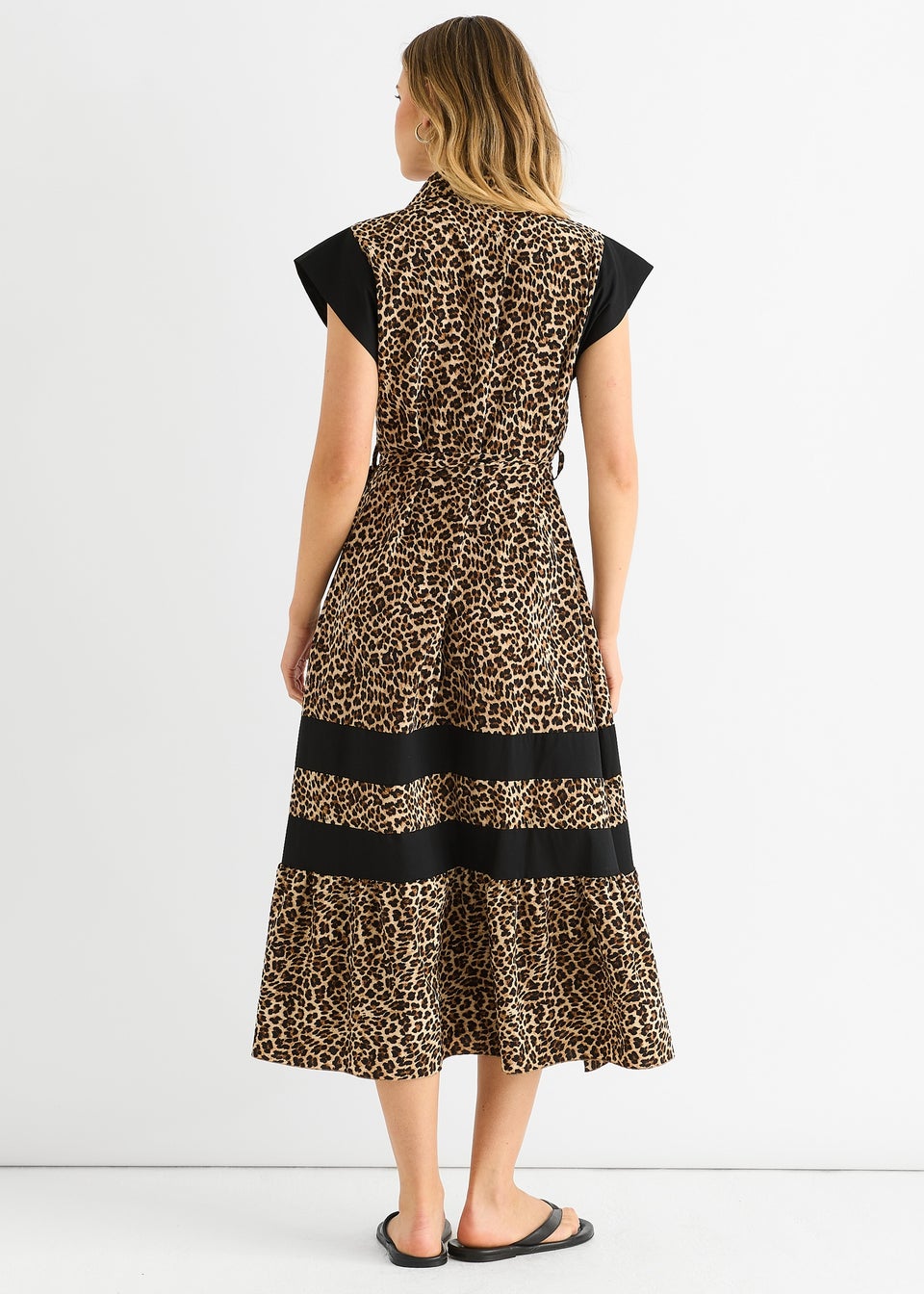 Gini London Brown Animal Contrast Panel Smock Midi Dress