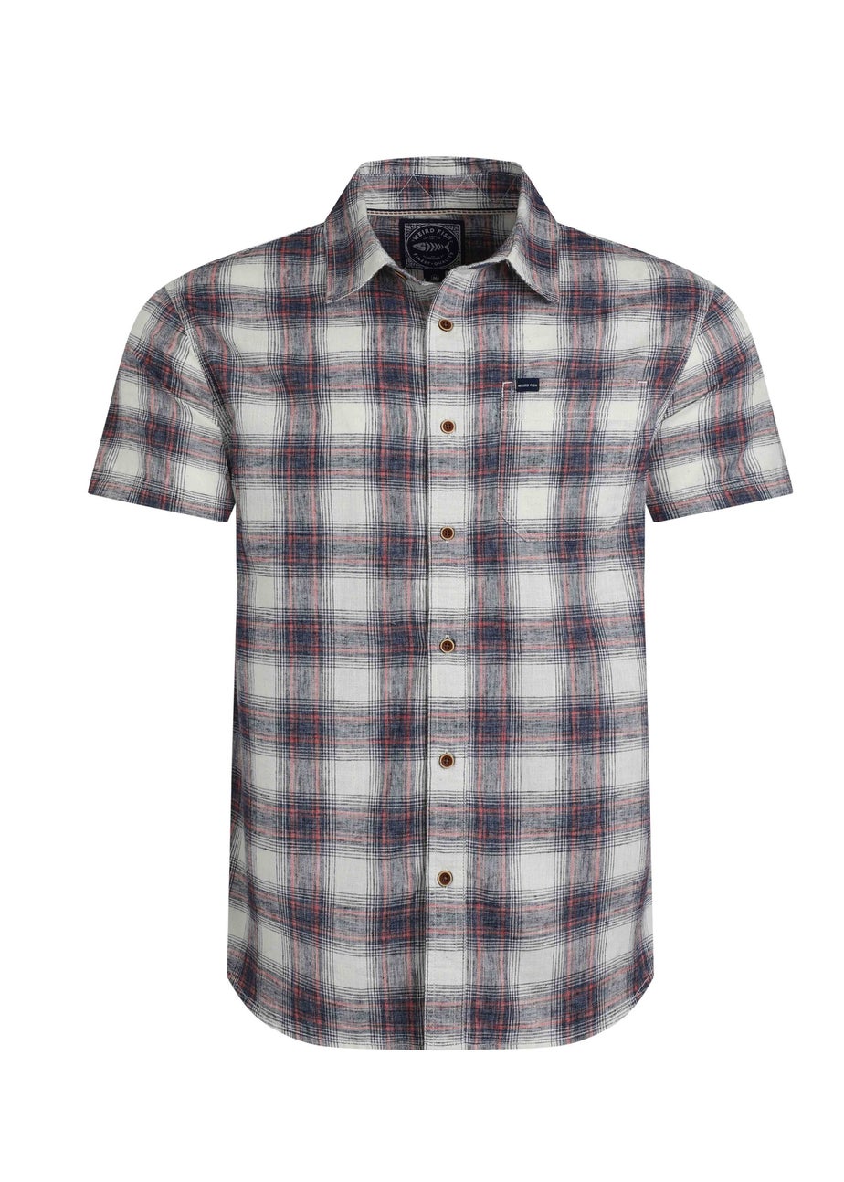 Weird Fish Dusty White Angeles Vintage Wash Short Sleeve Check Shirt