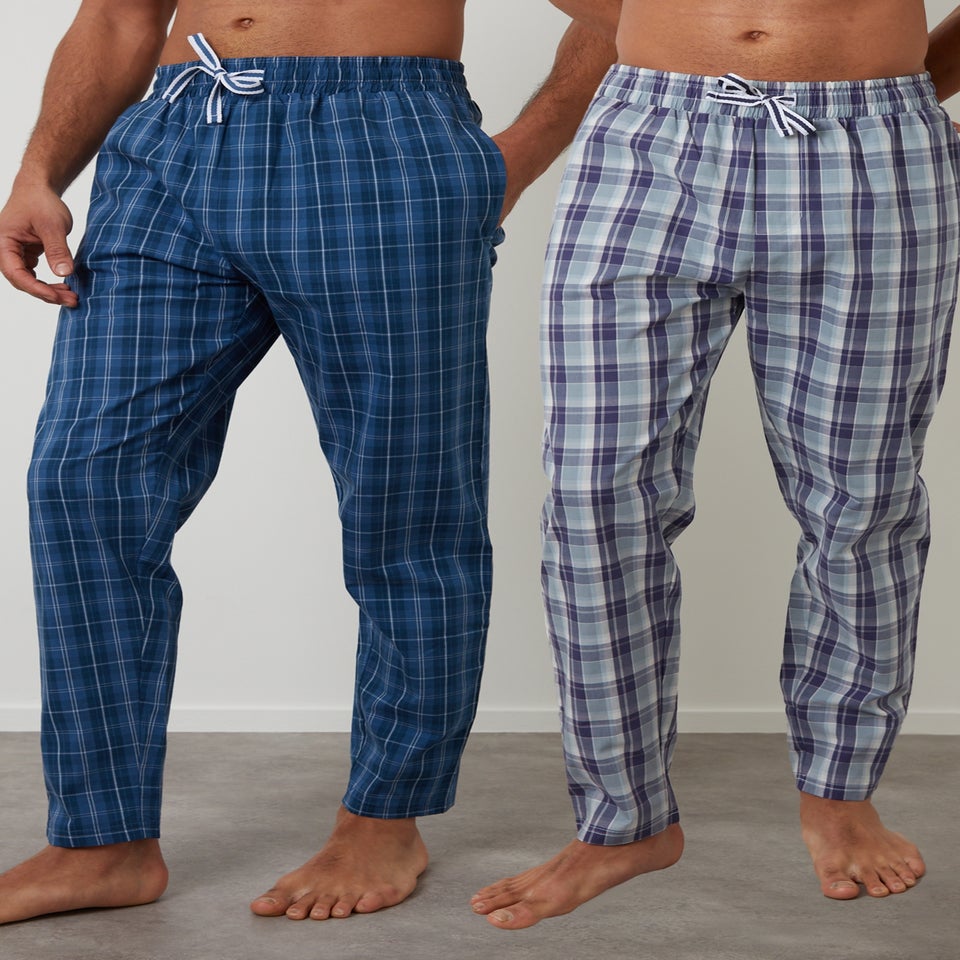 Threadbare Blue 2-Pack Cotton Poplin Check Lounge Pants