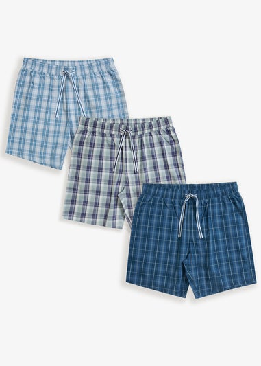 Threadbare Blue 3-Pack Check Cotton Lounge Shorts