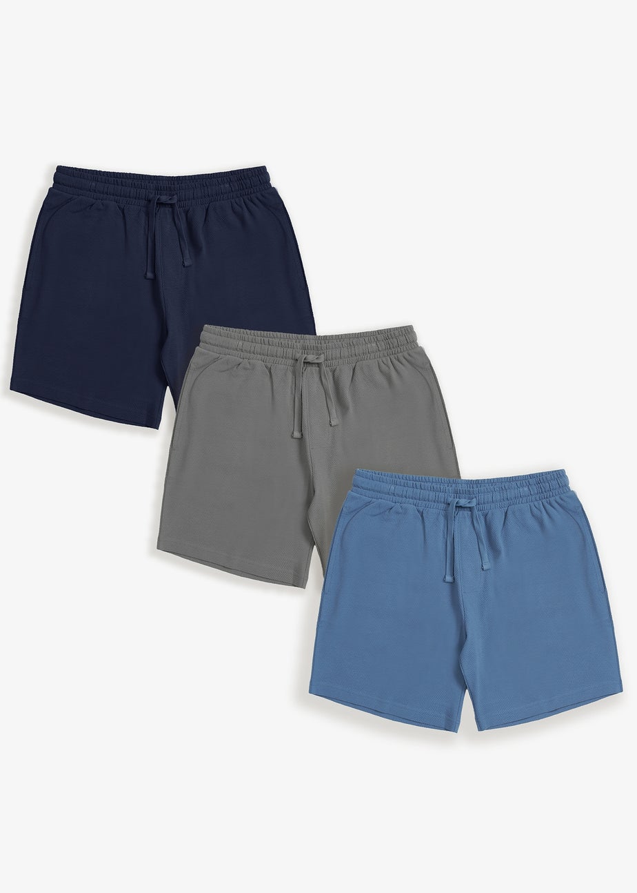 Threadbare Blue 3-Pack Popcorn Textured Cotton Lounge Shorts