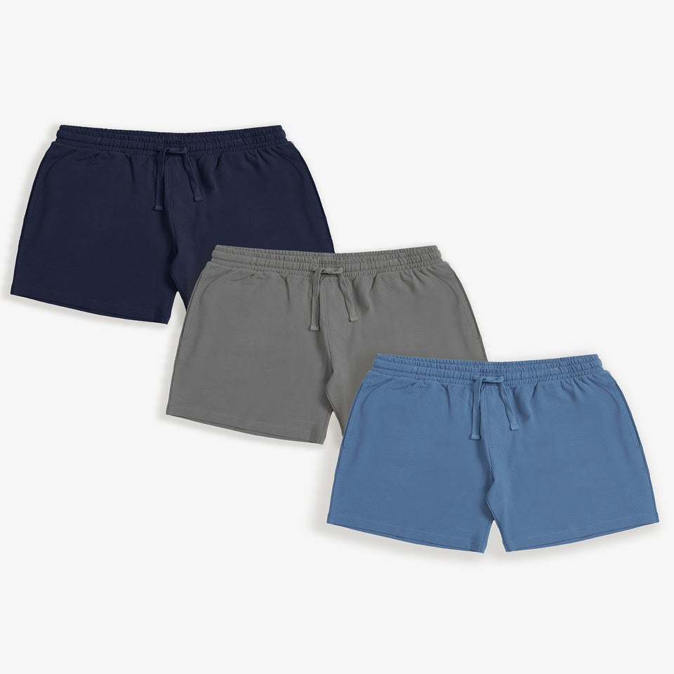 Threadbare Blue 3-Pack Popcorn Textured Cotton Lounge Shorts