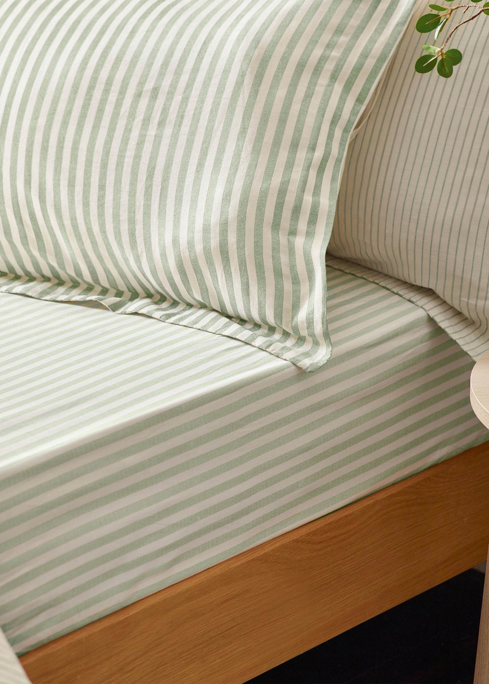Yard Hebden Melange Stripe Cotton Eucalyptus Fitted Sheet