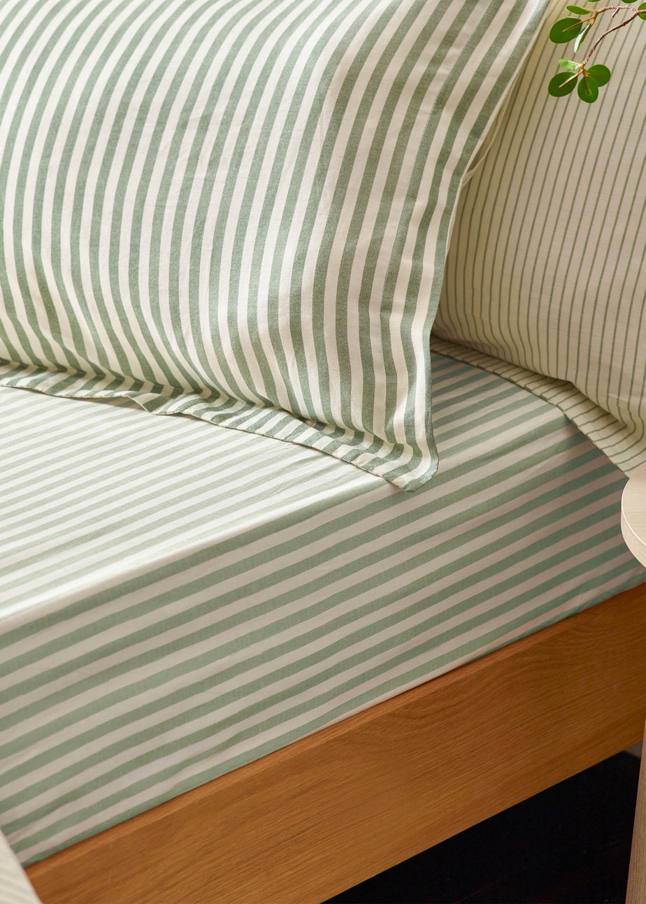 Yard Hebden Melange Stripe Cotton Forest Fitted Sheet