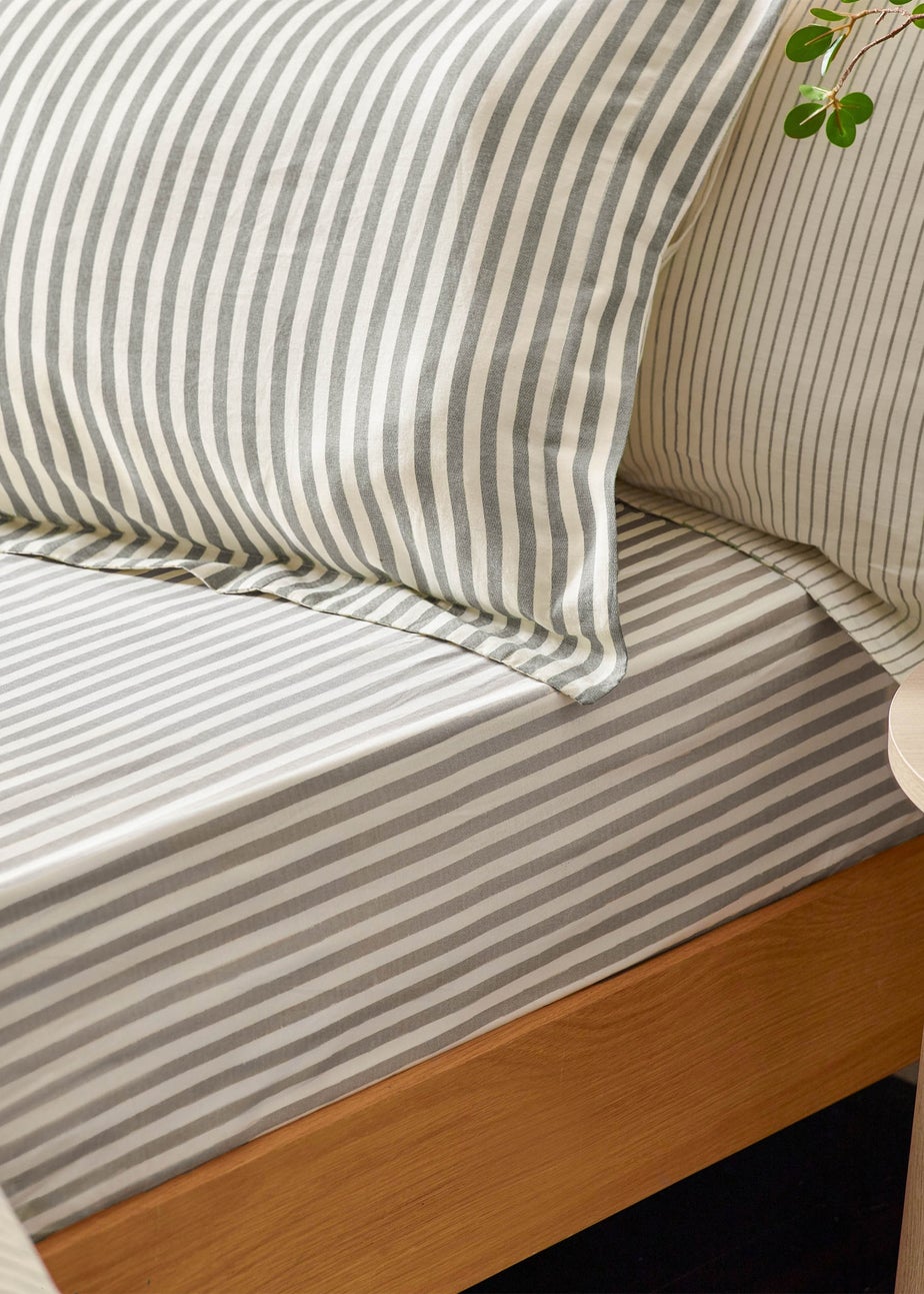 Yard Hebden Melange Stripe Cotton Grey Fitted Sheet