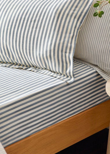 Yard Hebden Melange Stripe Cotton Navy Fitted Sheet