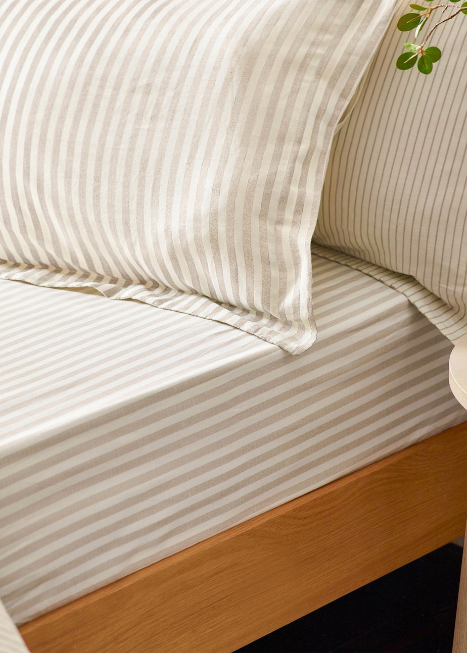 Yard Hebden Melange Stripe Cotton Natural Fitted Sheet