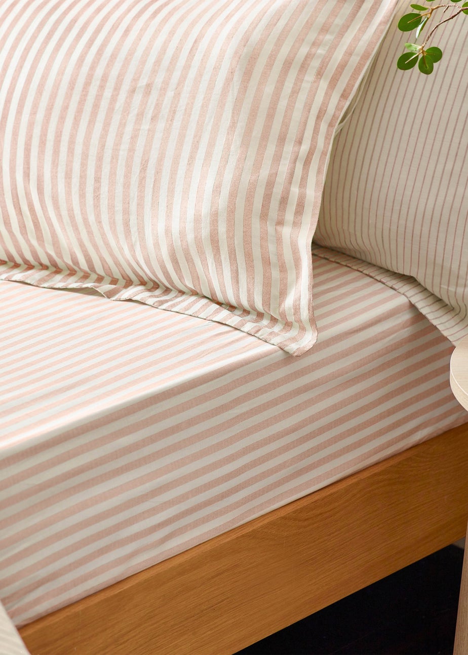 Yard Hebden Melange Stripe Cotton Blush Fitted Sheet