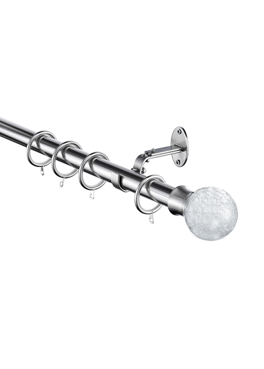 Little Black Book Stainless Steel Extendable Clear Crackled Ball Curtain Pole