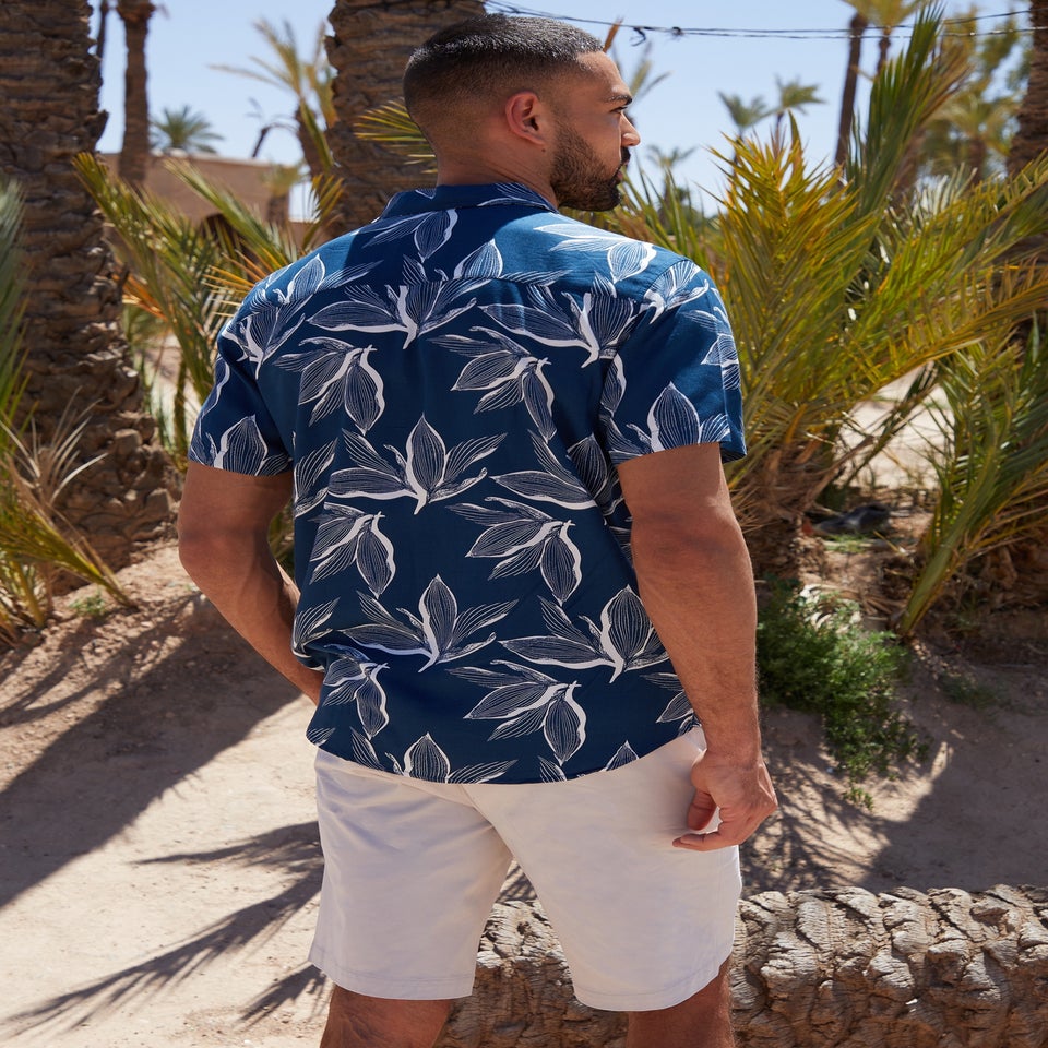Threadbare Navy Foliage Leaf Print Short Sleeve Shirt