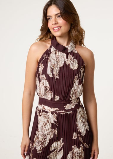 Blue Vanilla Brown Pleated Halterneck Jumpsuit