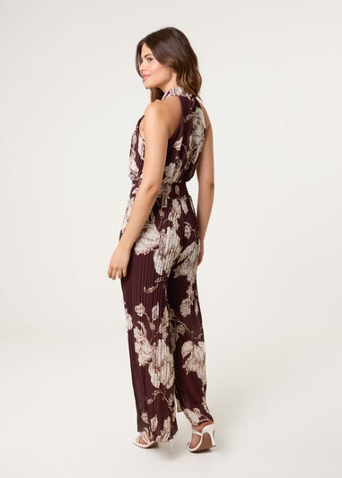 Blue Vanilla Brown Pleated Halterneck Jumpsuit